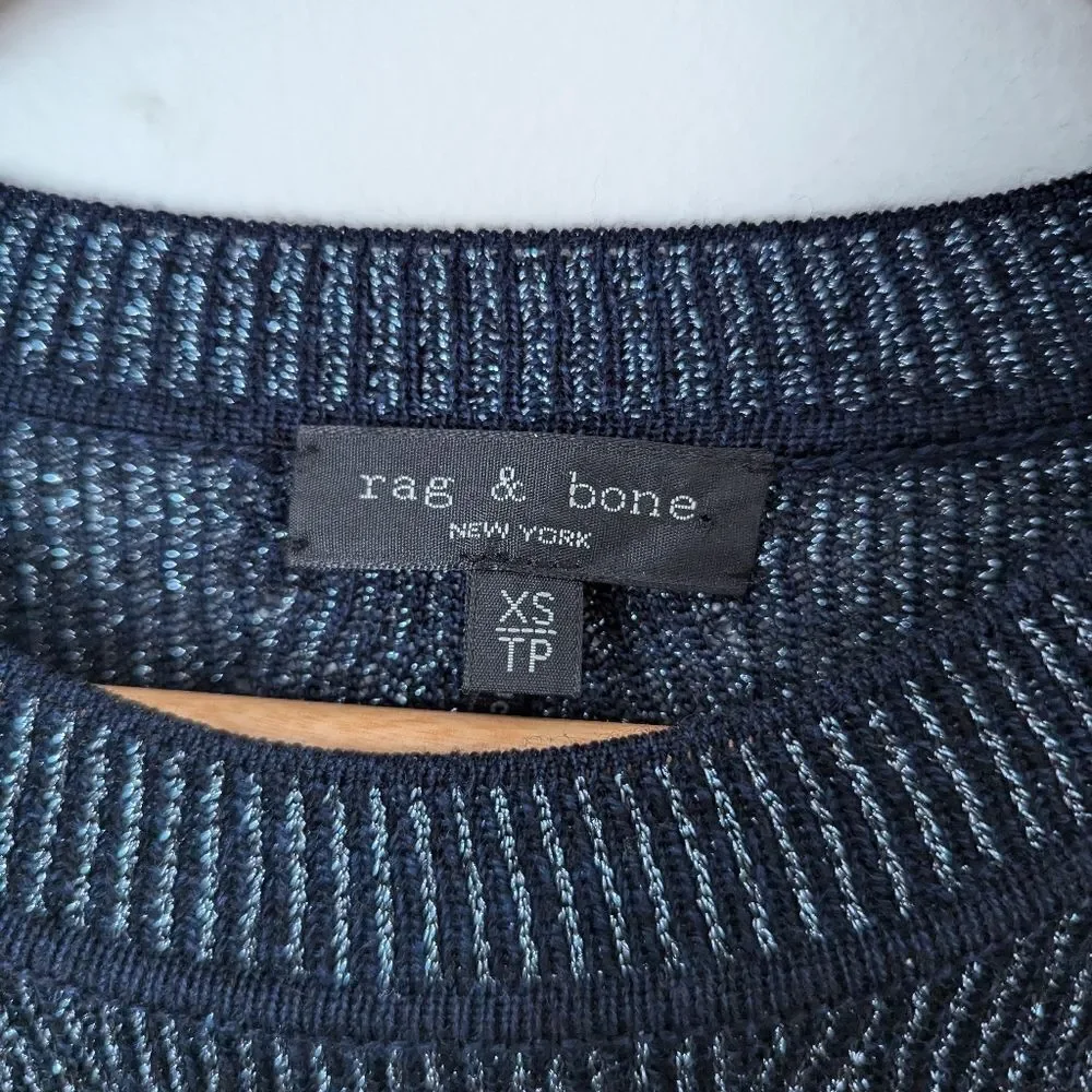 Rag & Bone navy blue metallic stripe wool oversized Cherie mini sweater dress